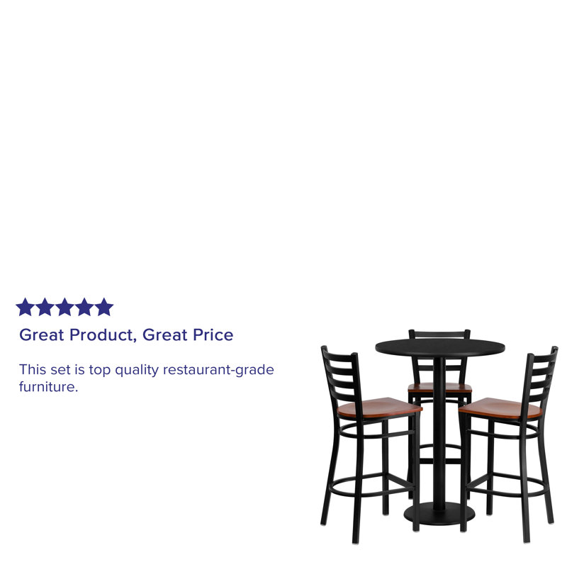 Elegant 42" Black Laminate Pub Table Set with 4 Cherry Wood Metal Barstools