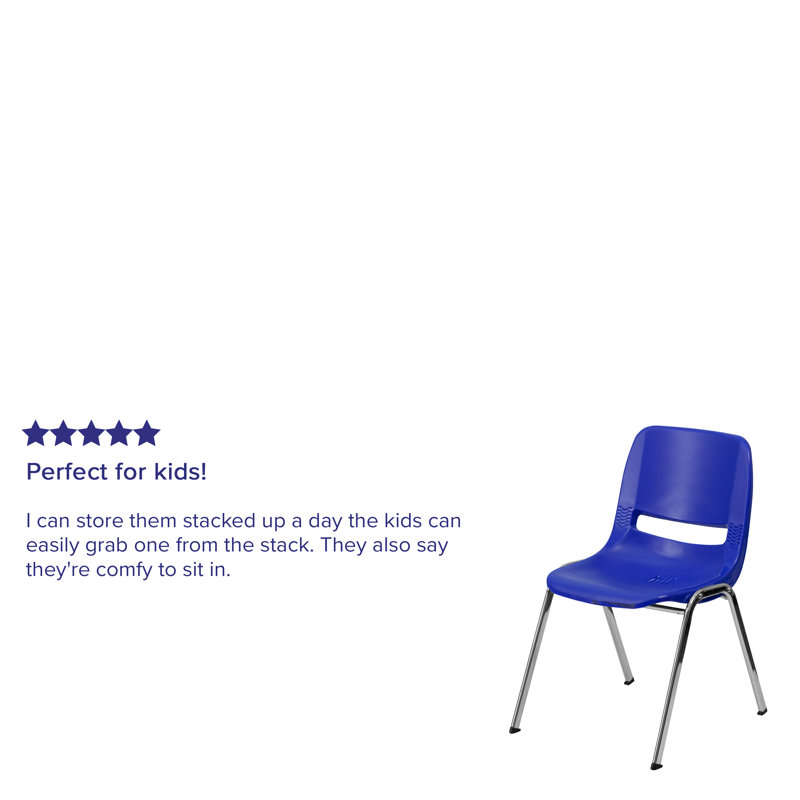 Navy Plastic and Chrome 16'' Ergonomic Shell Stack Chair