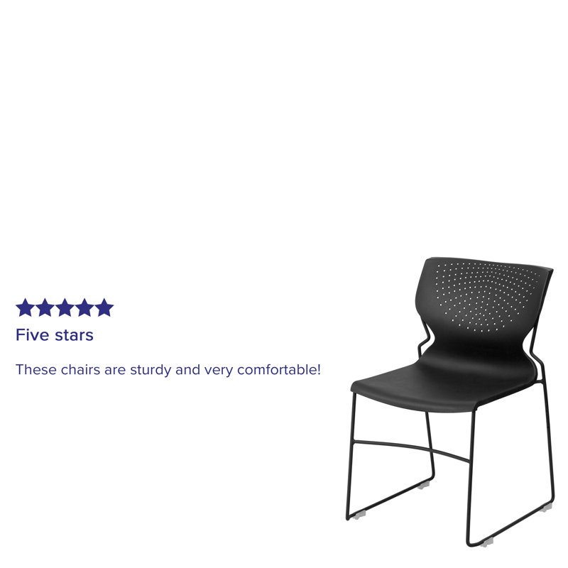 Black Metal Armless Stacking Chair with Perforated Back