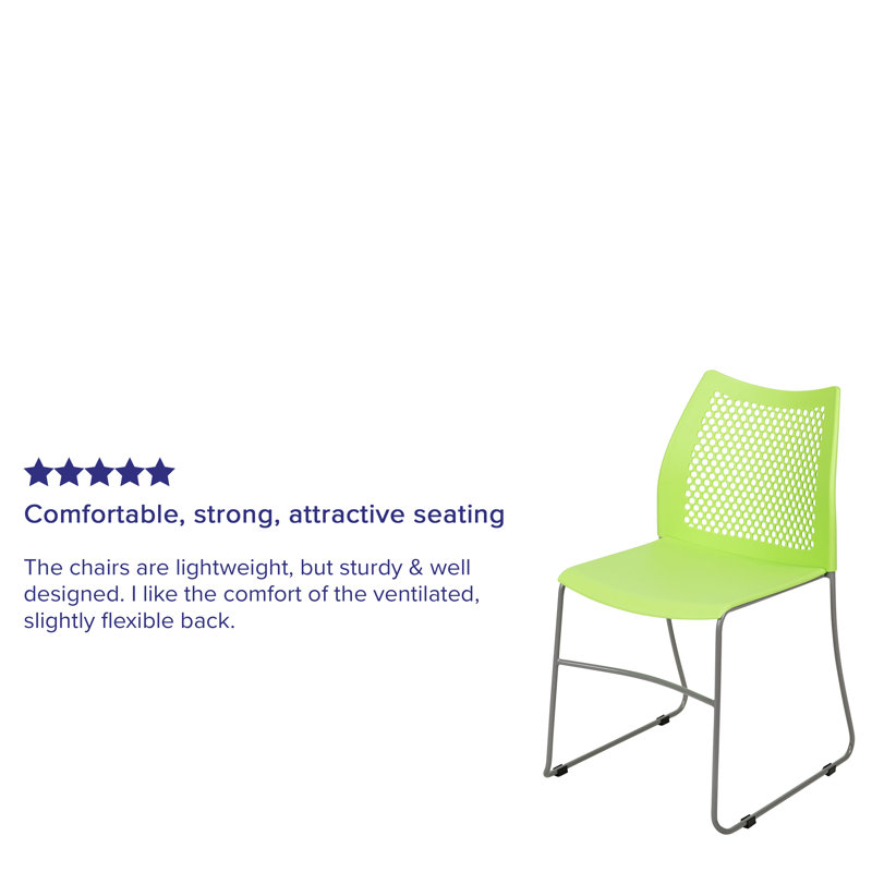 Contemporary 661 lb. Capacity Green Metal Stack Chair with Air-Vent Back