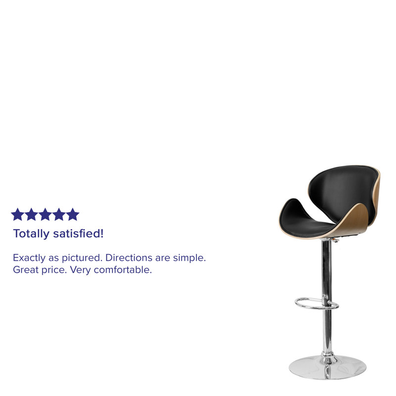 Retro Beechwood Finish Adjustable Swivel Barstool with Black Vinyl Seat