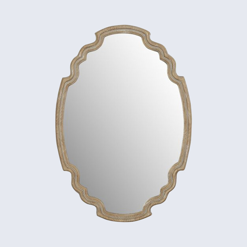 Alix Transitional Beige Rectangular Wood Mirror with Silver Accents