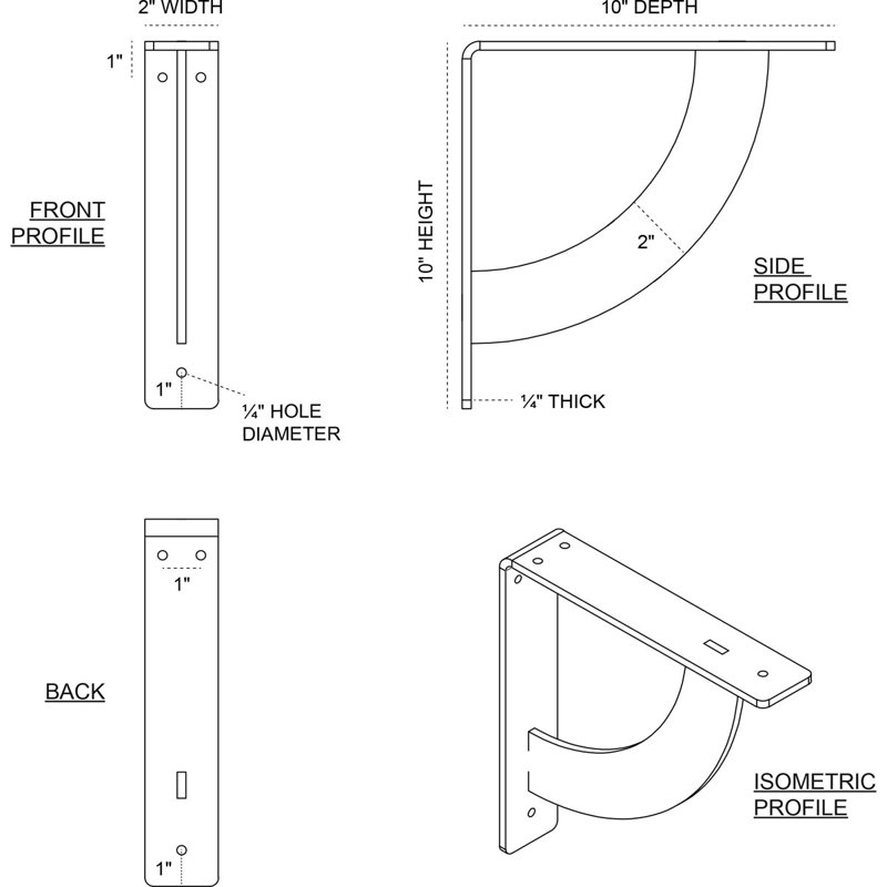 Elegant Urban Steel 10" Bracket for Shelving and Countertops