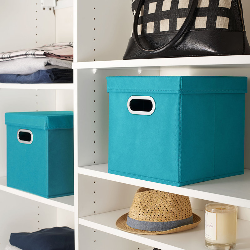 Aqua 11" Fabric Collapsible Lidded Storage Cubes (Set of 2)
