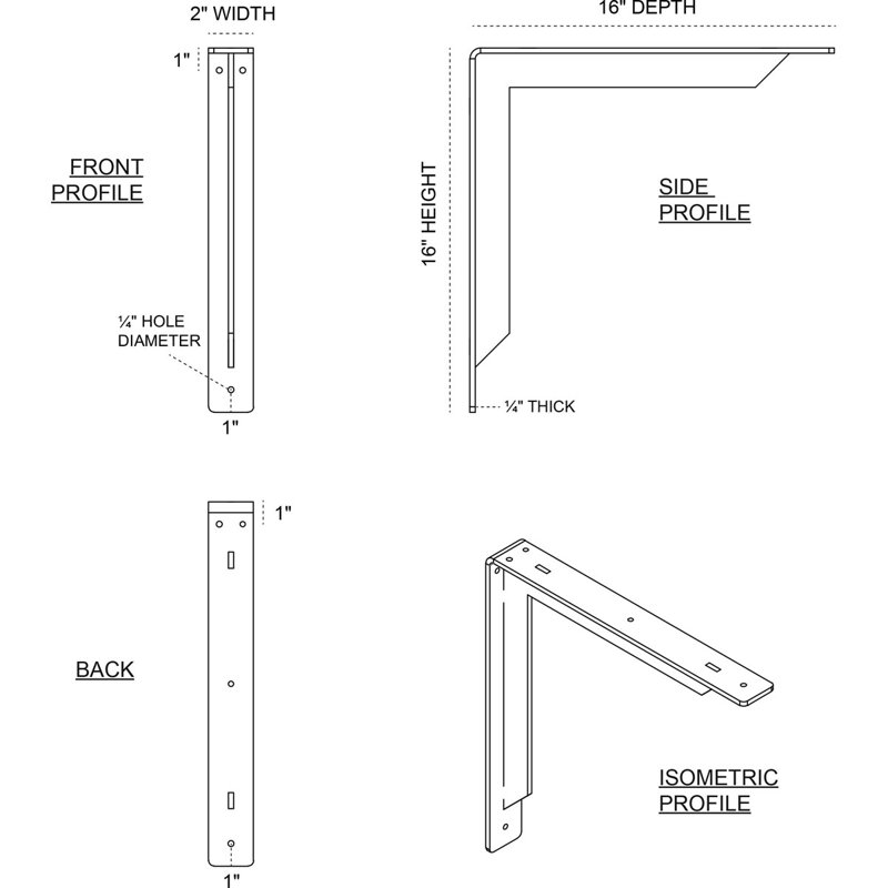 Stockport 2'' x 16'' Steel Bracket for Versatile Shelving & Countertop Support