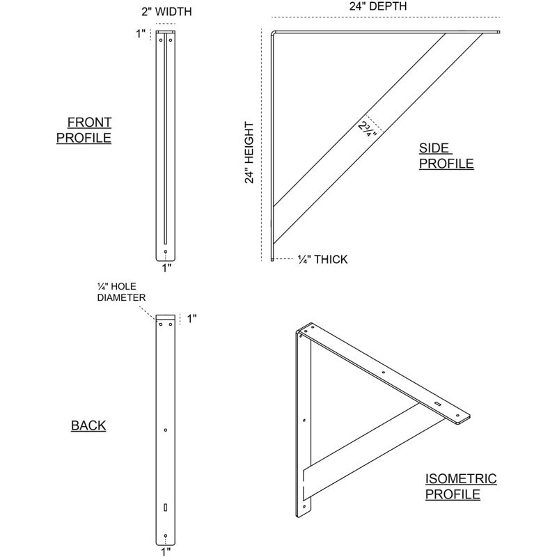 Hammered Gold 24" Steel Bracket for Shelves and Countertops
