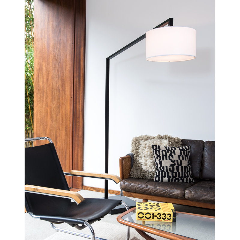 Matte Black Arc Floor Lamp with Marble Base - 75" Height