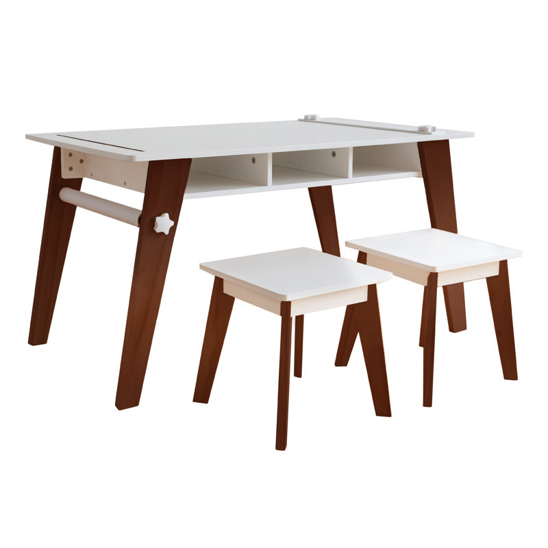 Espresso Mid-Century Modern Kids Arts and Crafts Table Set with Stools
