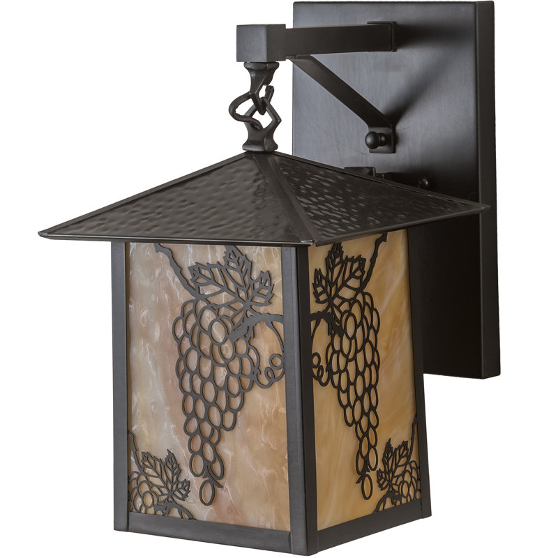 Craftsman Brown 1-Light Outdoor Wall Lantern with Beige Glass
