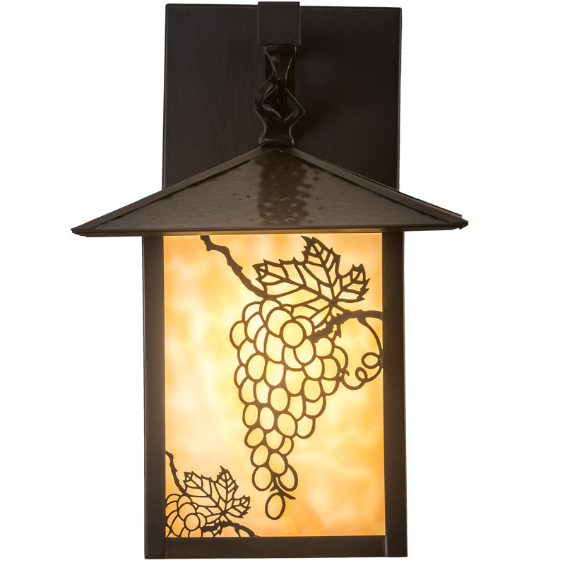 Craftsman Brown 1-Light Outdoor Wall Lantern with Beige Glass