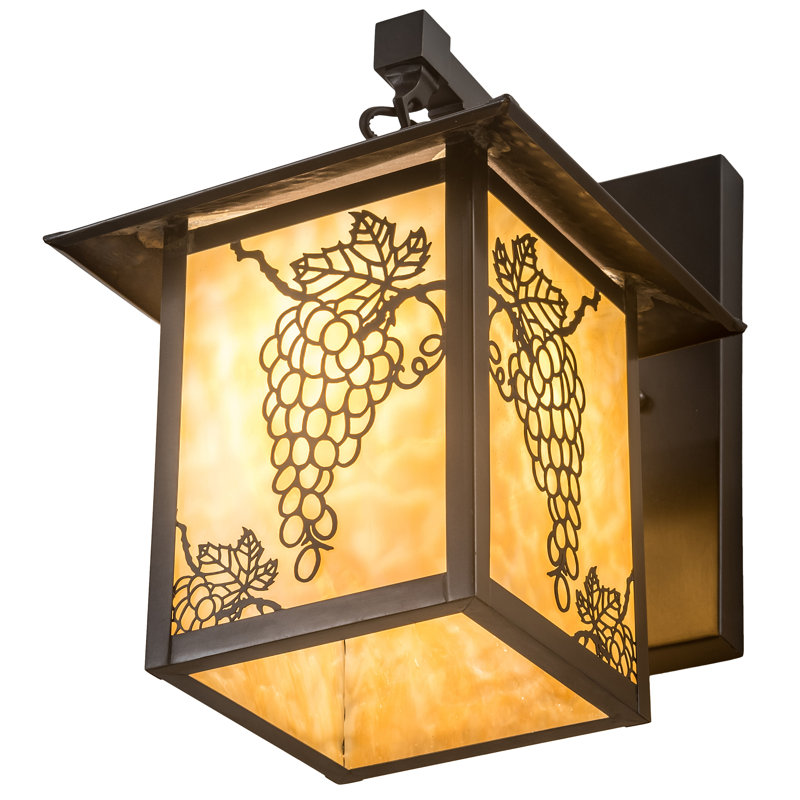 Craftsman Brown 1-Light Outdoor Wall Lantern with Beige Glass
