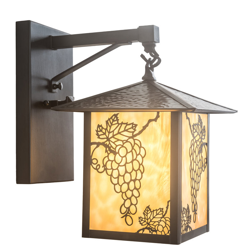 Craftsman Brown 1-Light Outdoor Wall Lantern with Beige Glass
