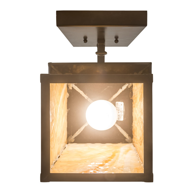 Craftsman Brown 1-Light Outdoor Wall Lantern with Beige Glass