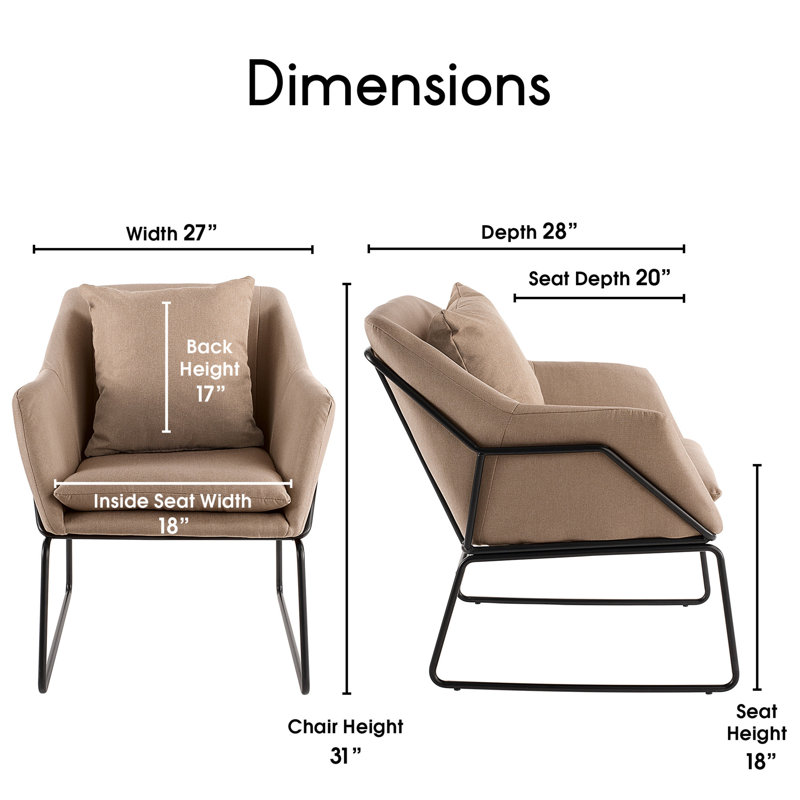 French Taupe Metal Frame Armchair with Flared Arms
