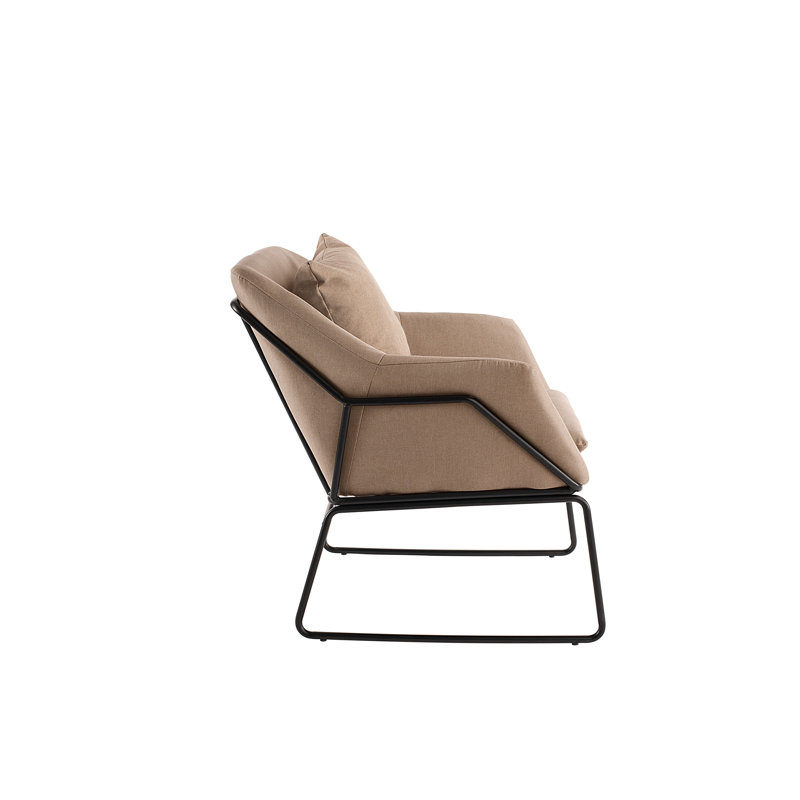 French Taupe Metal Frame Armchair with Flared Arms