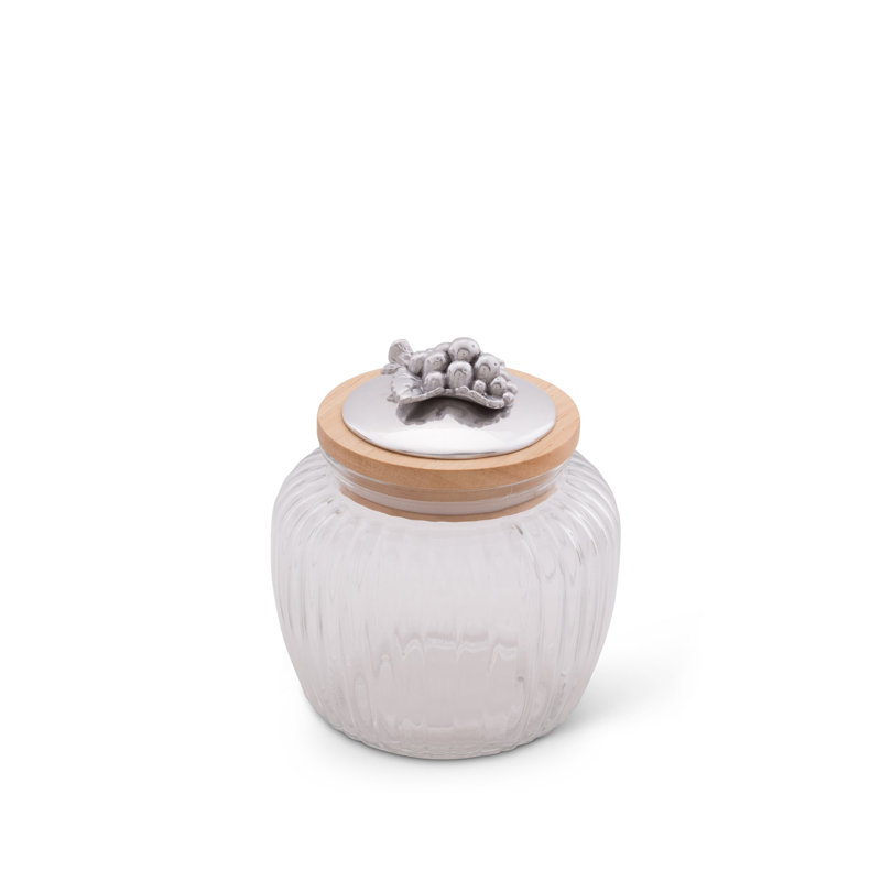 Medium Striped Glass Canister with Silver Grape Knob