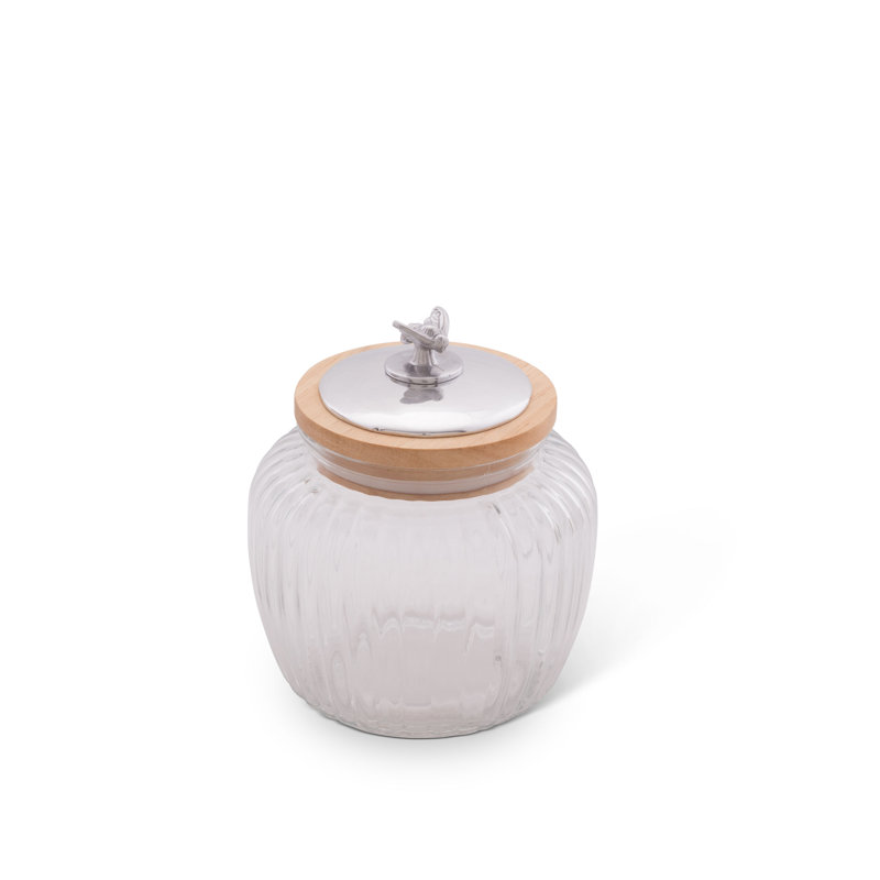 Clear Glass Canister with Acacia Wood Lid and Bee Finial