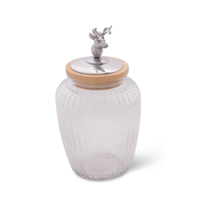 Large Striped Glass Canister with Silver Deer Finial
