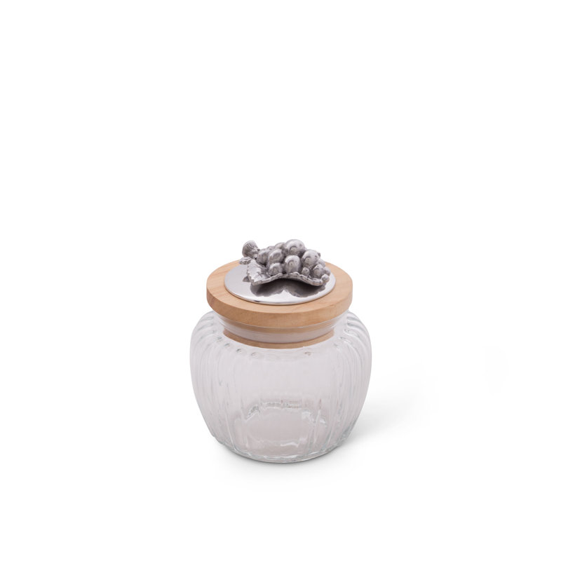 Small Striped Glass Canister with Silver Grape Knob