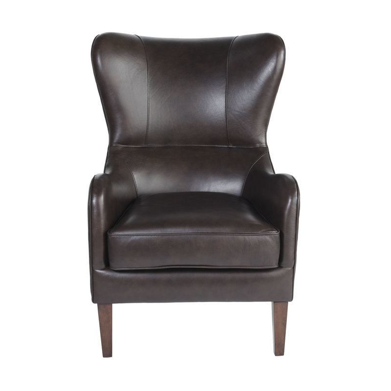 Espresso Brown Leather 41'' Modern Wingback Accent Chair