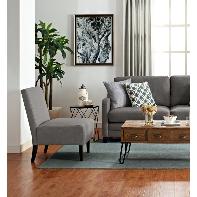 Gray Polyester Armless Slipper Accent Chair