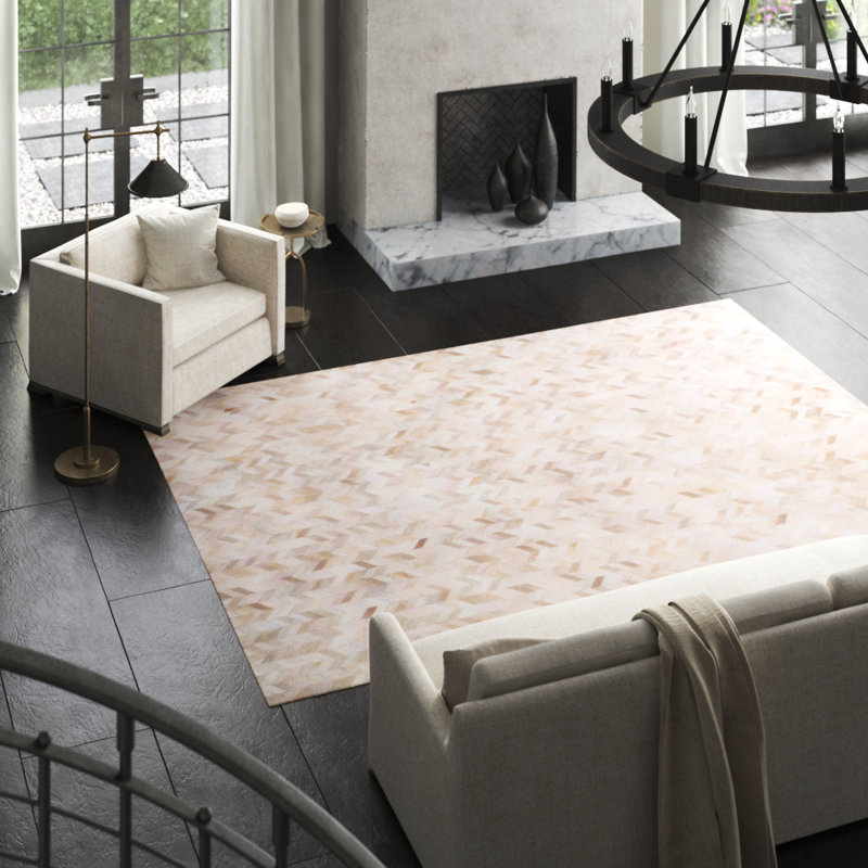 Hand-Stitched Chevron Cowhide Rug in Light Beige 8' x 5'
