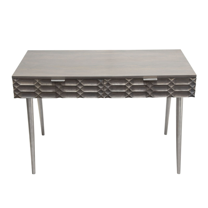 Petra Solid Mango Wood Desk with Nickel Accents, Smoke Grey