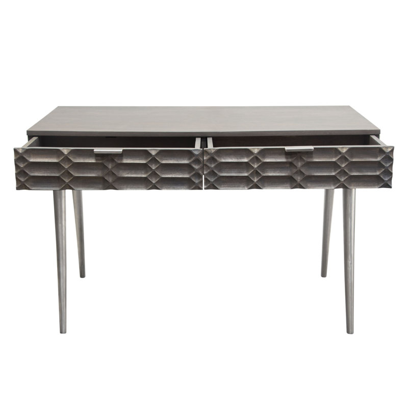 Petra Solid Mango Wood Desk with Nickel Accents, Smoke Grey