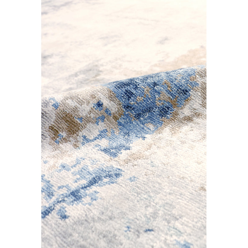 Abstract Elegance 8' x 10' Hand-Knotted Wool & Silk Area Rug in Blue