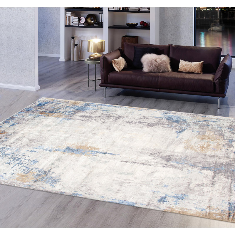 Abstract Elegance 8' x 10' Hand-Knotted Wool & Silk Area Rug in Blue