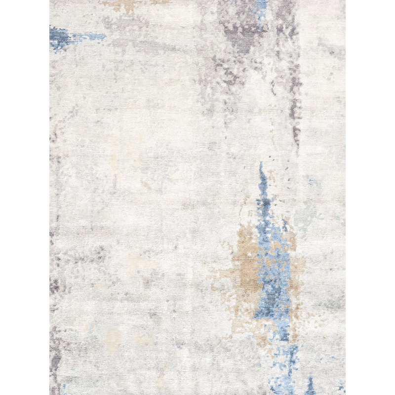 Abstract Elegance 8' x 10' Hand-Knotted Wool & Silk Area Rug in Blue