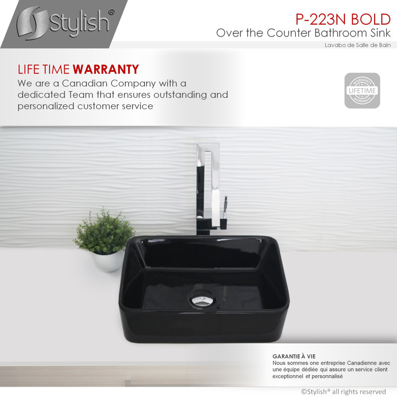 Bold Black Ceramic Rectangular Above-Counter Vessel Sink