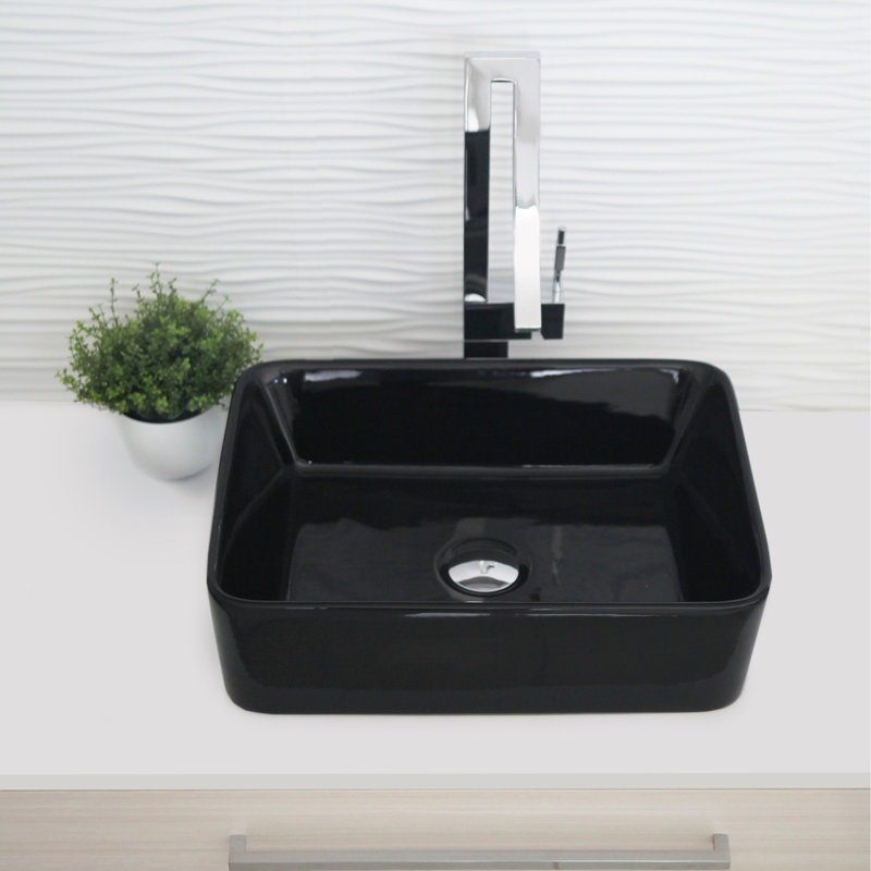 Bold Black Ceramic Rectangular Above-Counter Vessel Sink