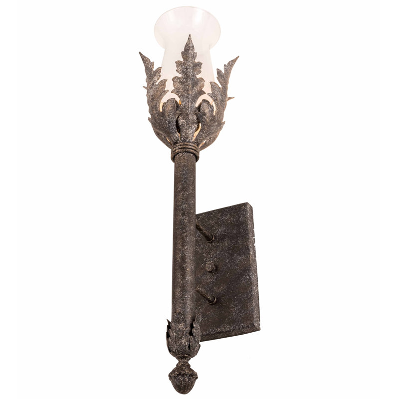 Ash Finish Glass Hurricane Wall Sconce with Faux Candlelight