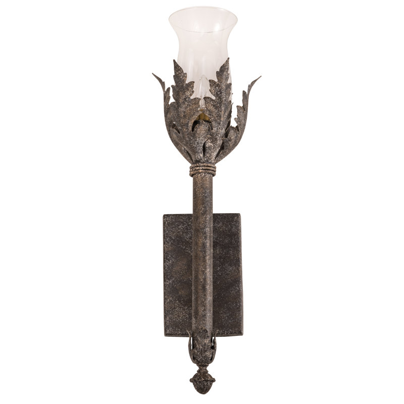 Ash Finish Glass Hurricane Wall Sconce with Faux Candlelight