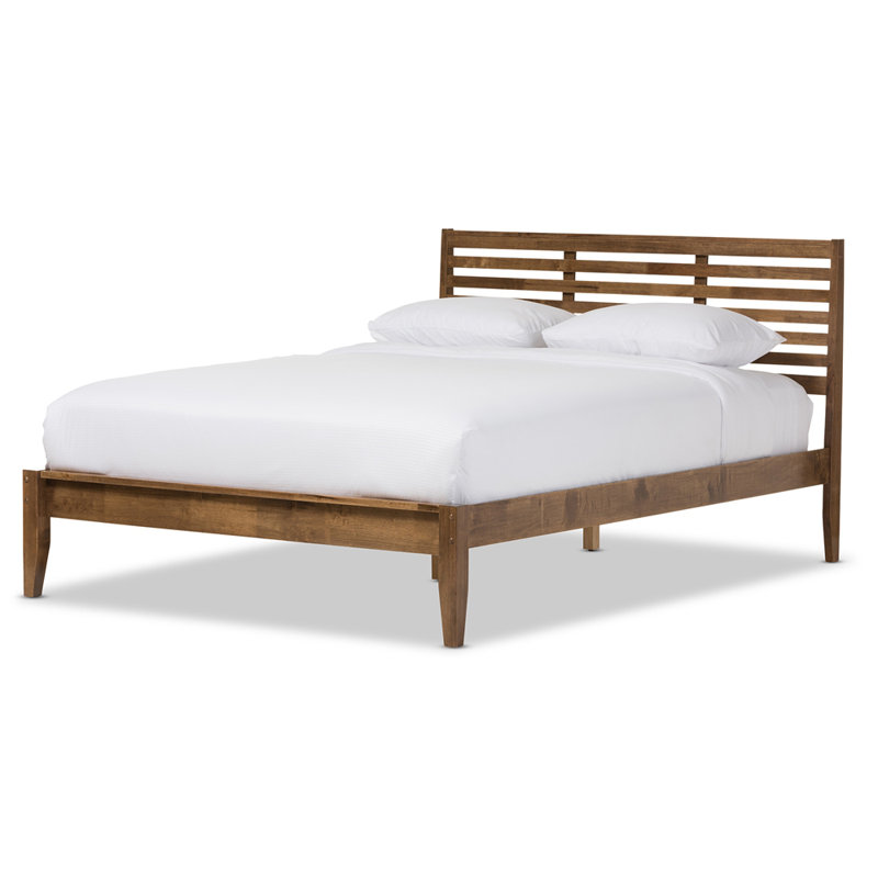 Walnut Queen Mid-Century Modern Slatted Platform Bed