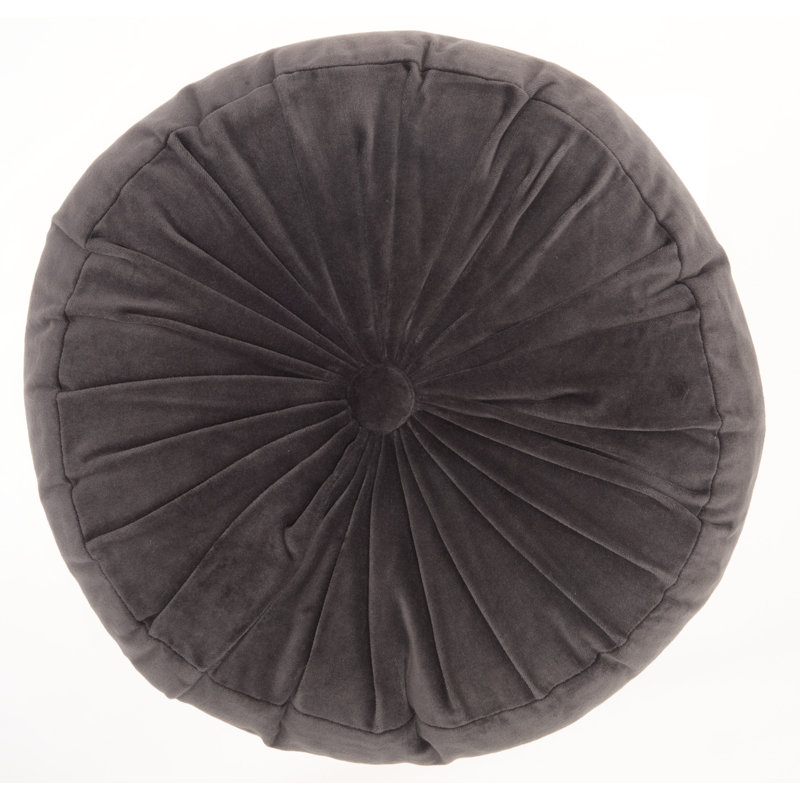 Charcoal Ruched Velvet Round Throw Pillow 16"