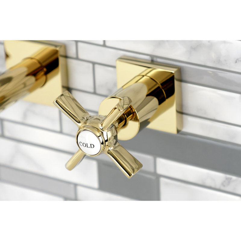 Polished Brass Wall Mount Roman Tub Faucet with Dual Handles