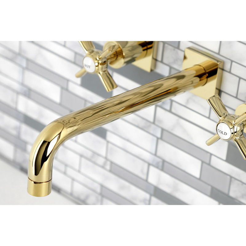 Polished Brass Wall Mount Roman Tub Faucet with Dual Handles