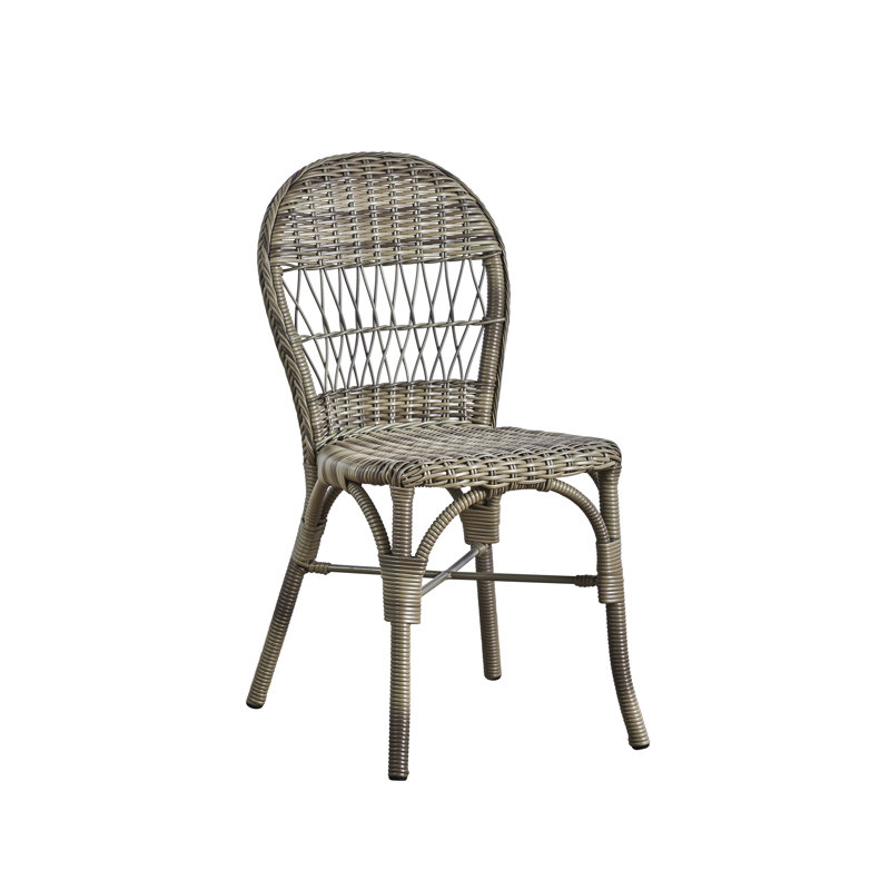 Antique Gray Wicker Armless Outdoor Dining Chair