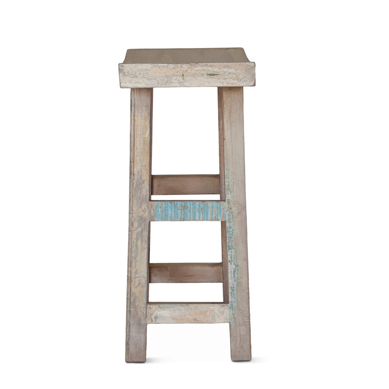 Teal Reclaimed Teak Wood Backless Counter Stool