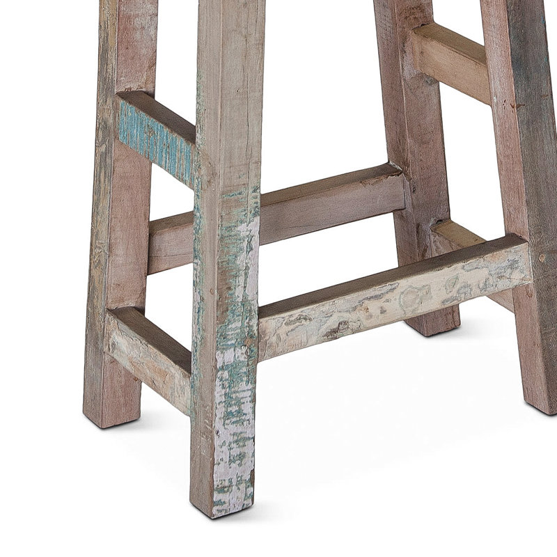 Teal Reclaimed Teak Wood Backless Counter Stool
