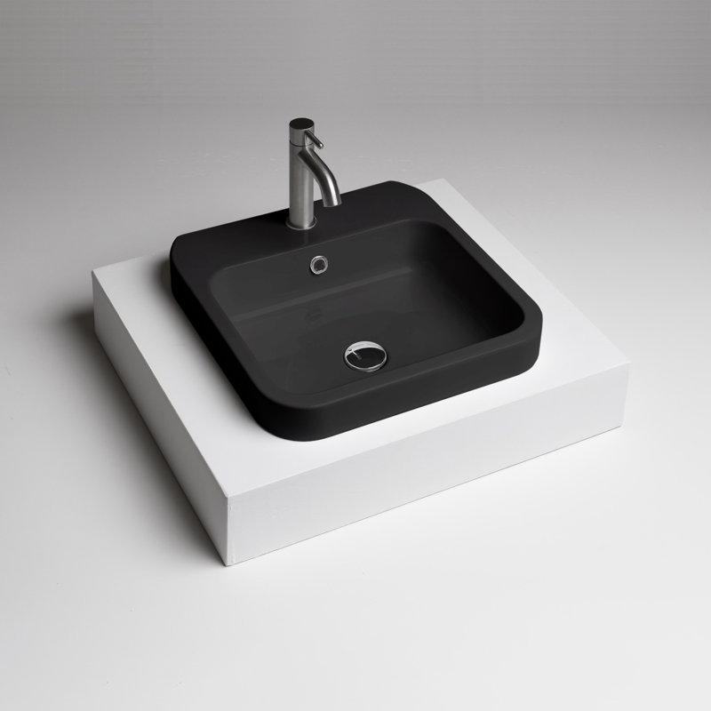 Matte Black Ceramic Square Bathroom Sink with Overflow
