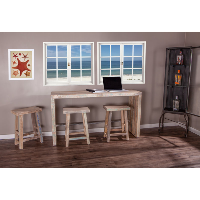 Teal Reclaimed Teak Wood Backless Counter Stool