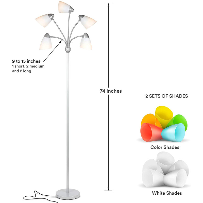 Medusa 74" Adjustable Multi-Head LED Floor Lamp with Color Shades