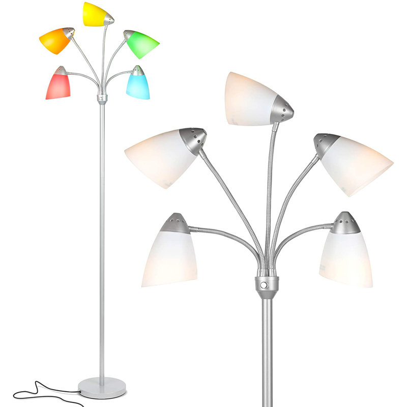 Medusa 74" Adjustable Multi-Head LED Floor Lamp with Color Shades