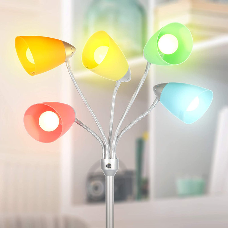 Medusa 74" Adjustable Multi-Head LED Floor Lamp with Color Shades