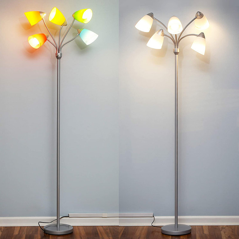 Medusa 74" Adjustable Multi-Head LED Floor Lamp with Color Shades