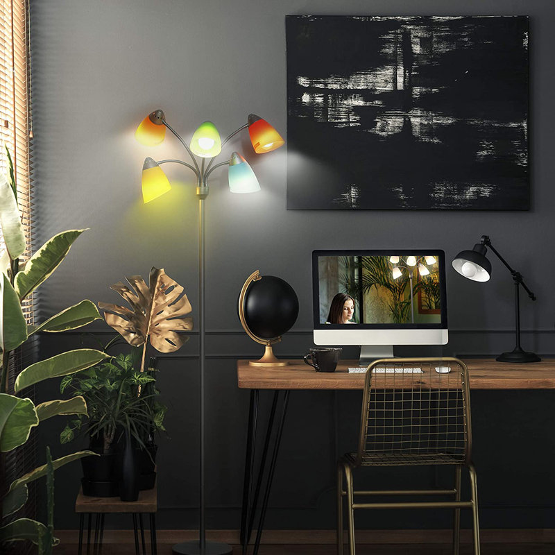 Medusa 74" Adjustable Multi-Head LED Floor Lamp with Color Shades