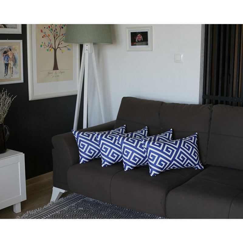 Blue and White Geometric Polyester Pillow Cover Set